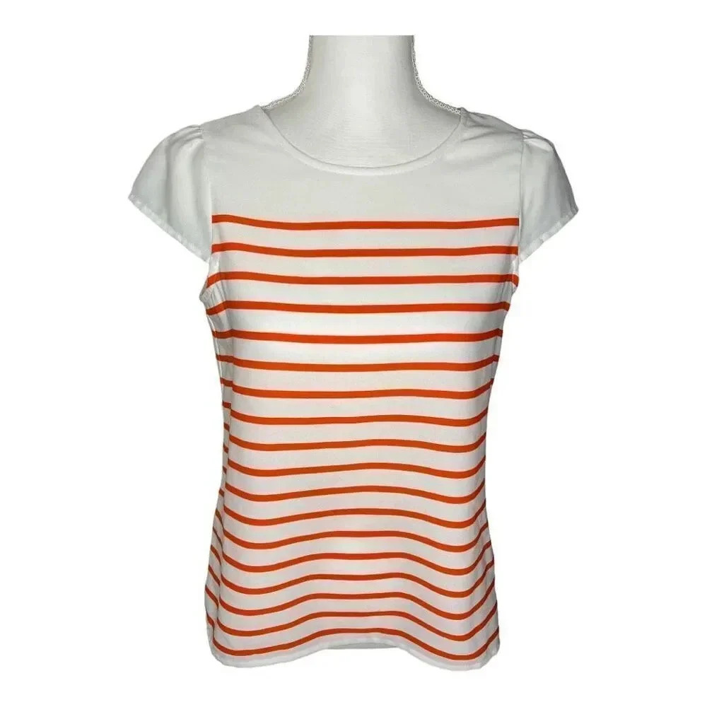 Ann Taylor Loft women’s petite small coral striped short sleeved blouse